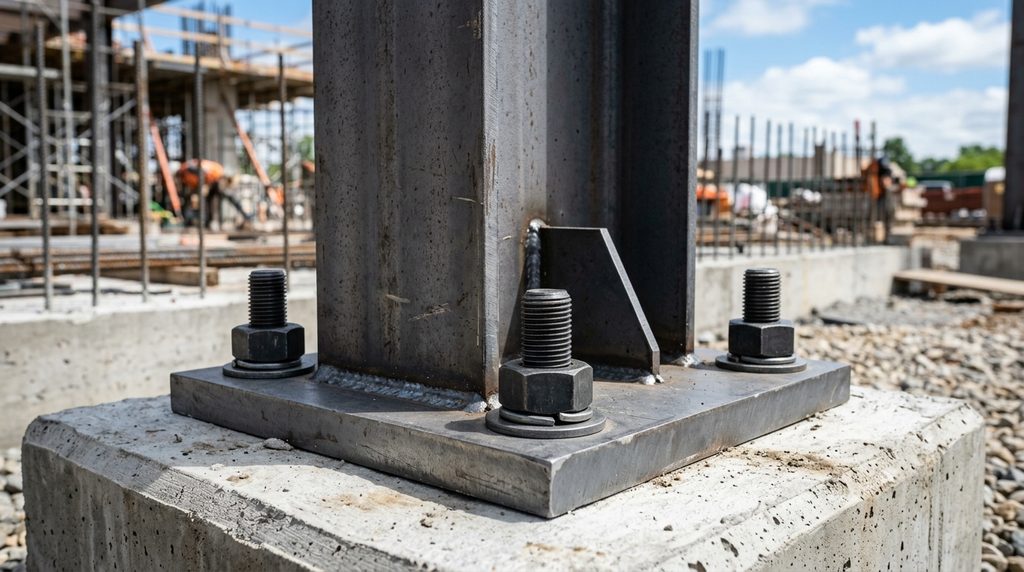 ¿Qué tipo de cimientos o fundaciones requiere un galpón metálico? 2 anclajes columnas galpon metalico